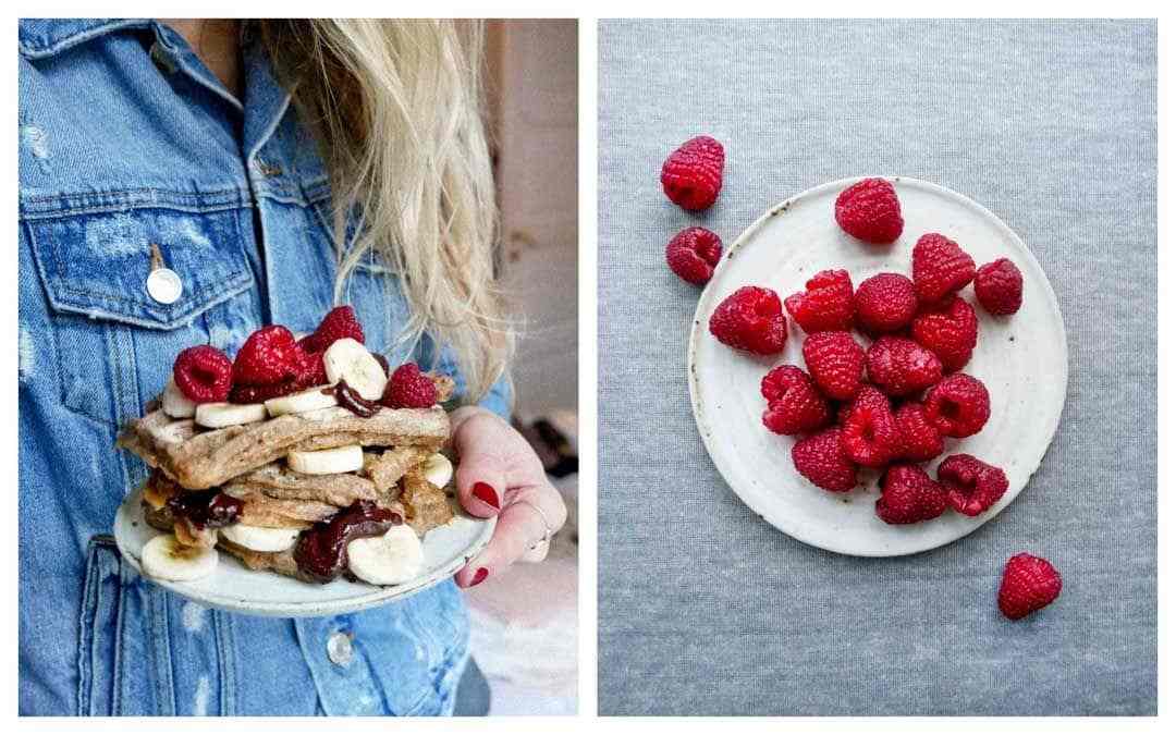 vegan waffles raspberries