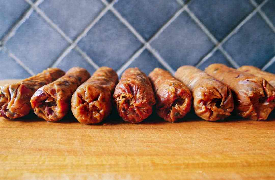 vegan sausages ready for the pan